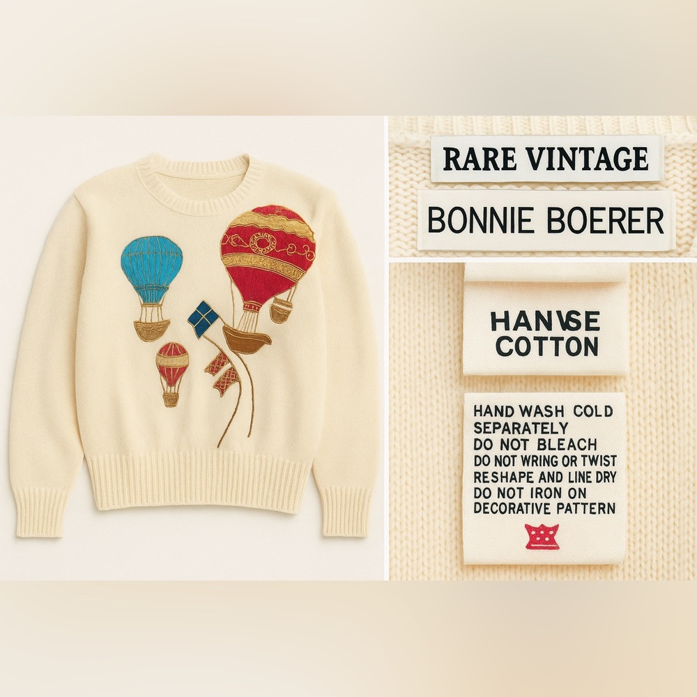 VTG Bonnie Boerer & Co.,Ramie & Soft Cotton Blend,Hot Air Balloon Sweater,Size S - Picture 8 of 12